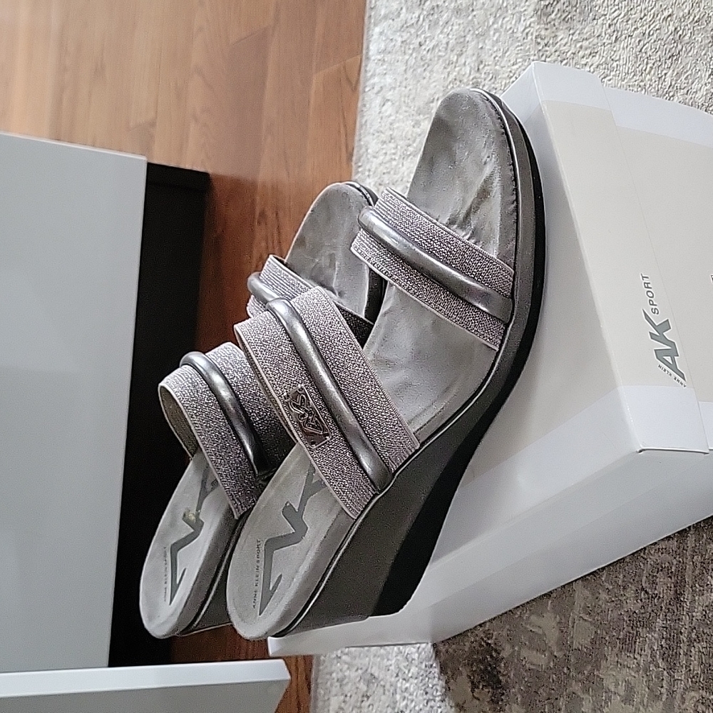 AK Anne Klein Sport Silver Slip On Sandals Size 8